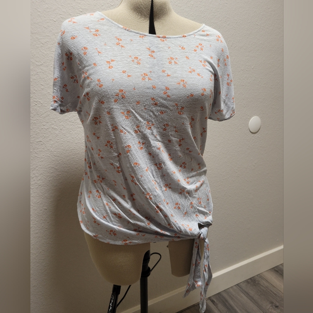 Ann Taylor M Linen Short Sleeved Tie Front Top